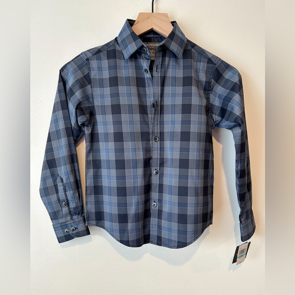 Van Heusen Flex Boys Blue Plaid Button-Up Sizes XXS (4-5) and S (8)